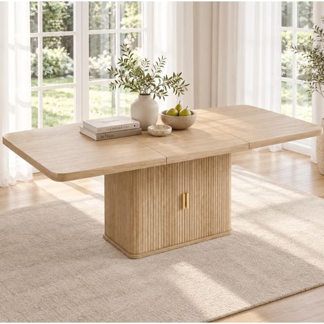 Mesa de comedor extensible 150/200x90x75 cm de MDF roble con almacenaje – MEUBLIV (1/5)