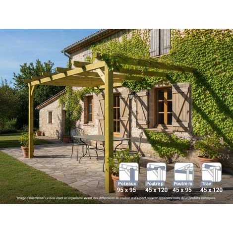 Pergola adossée en bois massif Narbonne 420 x 300 cm - Maderland (1/4)
