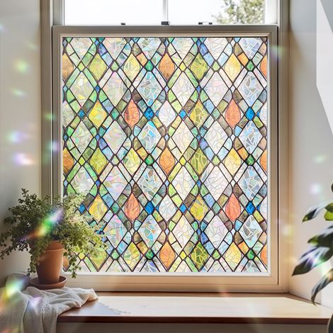 Fensterfolie mit Buntglas-Effekt, geeignet für Badezimmer, Schlafzimmer und Wohnzimmer, Türen und Fenster, 45 x 200 cm. (1 Rolle)