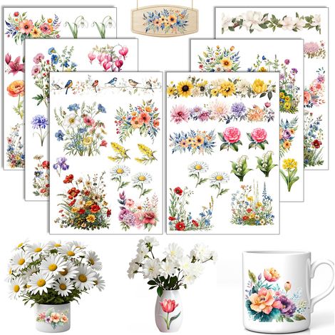 Lot de 6 autocollants A5 Rub On - Film de transfert - Décoration florale (1/5)