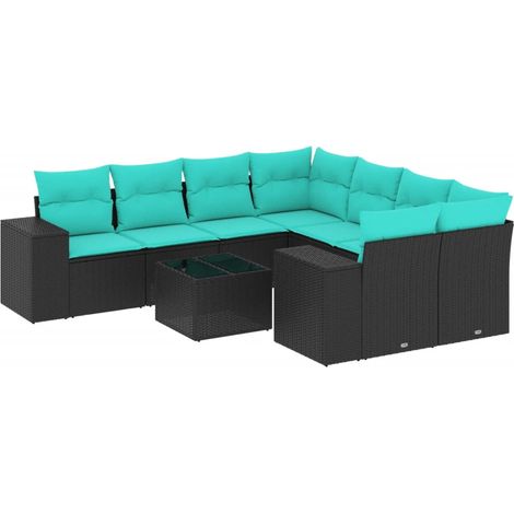 Maison Exclusive - 9-teiliges Gartensofa-Set mit Kissen, schwarze (1/5)