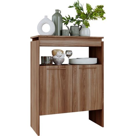 Beaux Meubles Pas Chers – Comptoir bar 2 portes 2 niches imitation châtaignier – Longueur 67.5 cm – Hauteur 90 cm – Profondeur 29.5 cm – Meuble d'entrée ou cuisine (1/5)
