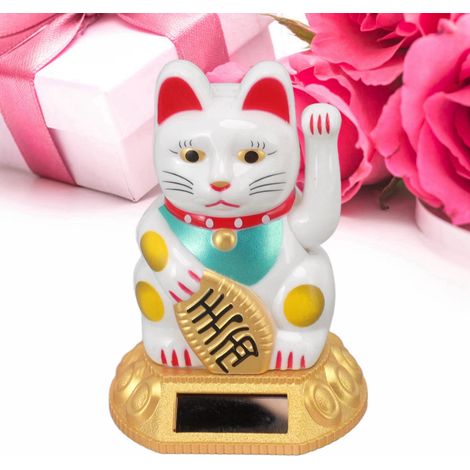 Maneki Neko Solarfigur, Weiß, beweglicher Arm, 45 g (1/5)