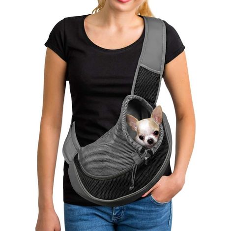 Sac de transport pour chien avec grande poche, bandoulière réglable, conception anti-chute, filet respirant, transport sécurisé pour chiens et chats, petit sac de transport pour chien, noir (1/5)