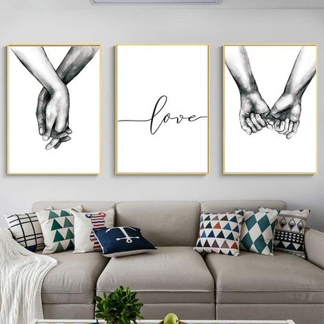 Tableau Toile Decoration Murale Dessin Au Trait Noir Et Blanc - Set De 3 Sans Cadre - 40 x 50 cm - Pour Salon Chambre Bureau