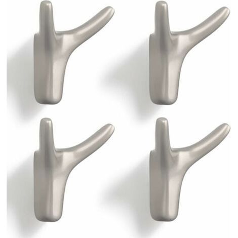 Double Wall Coat Hook,Heavy Duty Wall Hook Solid Zinc Alloy Door Hooks for Entryway Bedroom Living Room Kitchen Screws Included (Pearl Nickel 4 Pieces) (1/5)