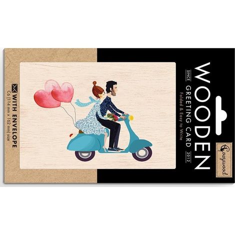 Biglietto in legno C6 + busta Scooter da matrimonio