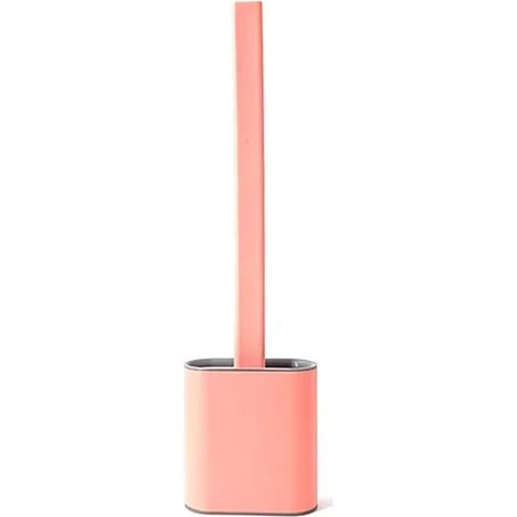 Brosse de Toilette Anti-Fuite d'eau avec Base en Silicone, tête Plate, Brosse à Poils Souples et Flexibles avec Support de séchage Rapide (Size : A-Pink) (1/5)