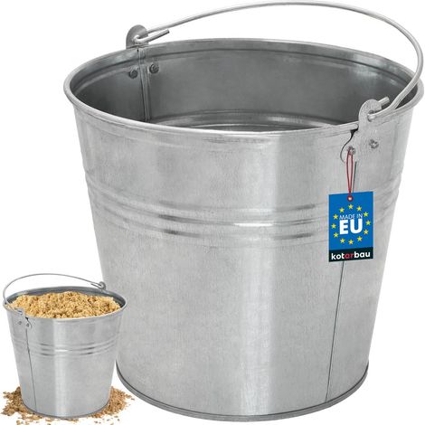 KOTARBAU® Seau à Cendre - Seau De Maçon - Acier Galvanisé - 12 L - Argent - pour le Jardinage - Résistant à la Rouille - Polyvalent (1/5)