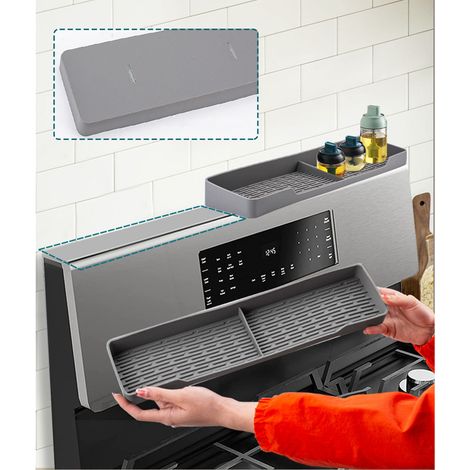 Backofenrost, Silikon-Gewürzregal für die Küche, stabiler Magnetrost für die Oberseite des Backofens, unterteilt, grau (1/5)