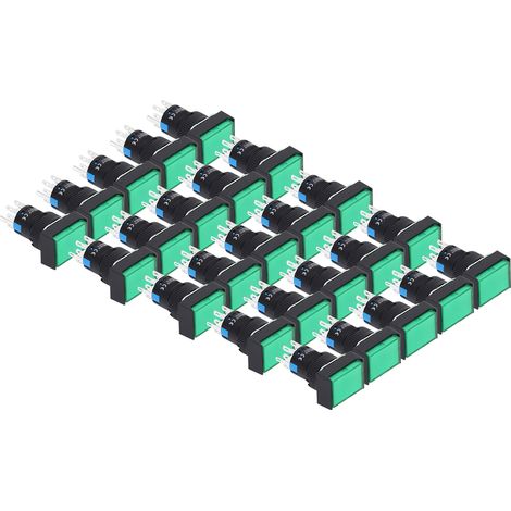 Interrupteur à Bouton Carré 16mm Auto-Blocage en ABS avec Voyant Vert 24V pour Tableau de Commande Électrique