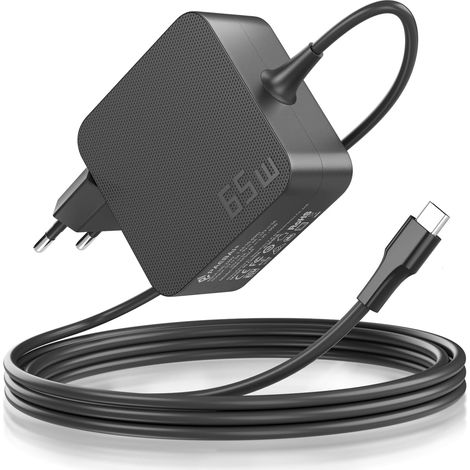 Chargeur USB-C 65 W pour ordinateur portable, compatible avec Lenovo ThinkPad, ASUS ZenBook, Huawei MateBook, MacBook Pro/Air, HP Spectre, Acer, Dell, Google, Samsung et Xiaomi. Alimentation secteur U (1/5)