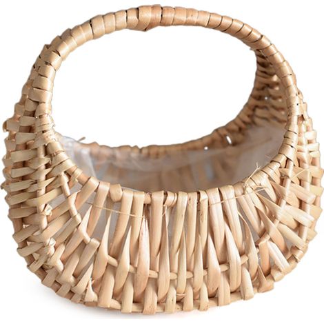 Panier à fleurs en rotin naturel fait main, forme demi-lune décorative pour mariage, rangement maison ou jardin, style rustique chic (1/3)