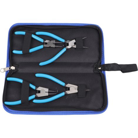 Jeu de 4 pinces à circlips de 15 cm (6 pouces) pour circlips externes et internes, mâchoires droites et coudées. (1/5)