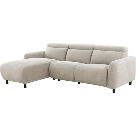 Skaane-Canapé 3 places avec chaise longue gauche fonction électrique en velours côtelé crème
