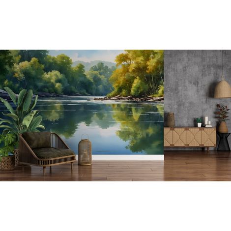 Papier peint cascades miroir deau sylvestre - 150 x 250 cm (1/2)