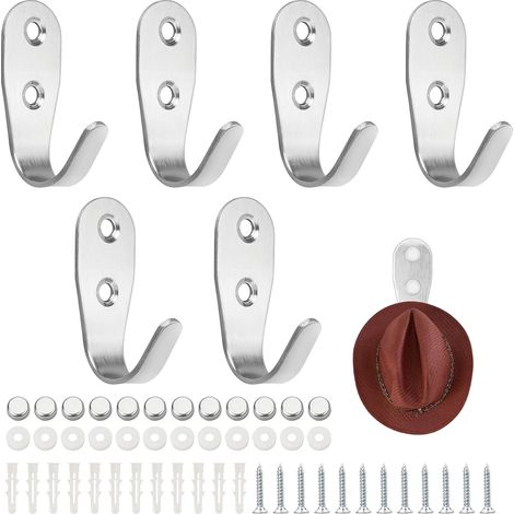 6 Pièces Crochets Individuels, Mini crochets muraux en forme de J avec Vis et Boulons, Crochets Porte Manteau en Acier Inox pour Salle de Bain, Penderie, Vêtements, Chapeaux, Serviettes (1/5)