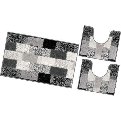 Tappeto Bagno Set 3 Pezzi Moderno Soffice Antiscivolo Assorbente Doccia 100% Made In Italy - Grigio