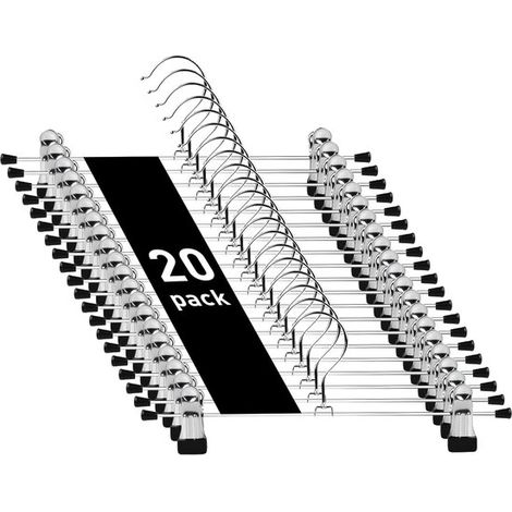 Kleiderbügel, 20er-Pack, Hosenbügel, Hosenbügel mit Clips, Kleiderbügel, Rockbügel, rutschfeste Kleiderbügel mit Clips (1/5)
