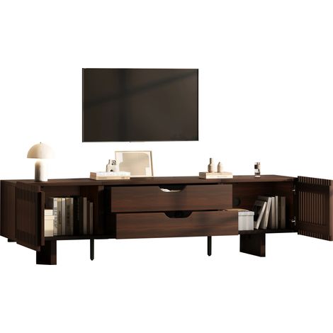 Meuble TV Multifonctionnel,Avec 2 Tiroirs & 2 Portes,Support TV 180×40×45cm adapté pour téléviseurs jusqu'à 75 pouces,Noyer foncé