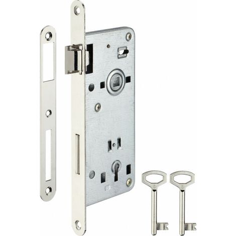 Serrure encastrable monopoint pour porte intérieure – Entraxe 90mm – Pêne en alliage zingué – Coffre en acier embouti – Livrée avec 2 clés (1/2)