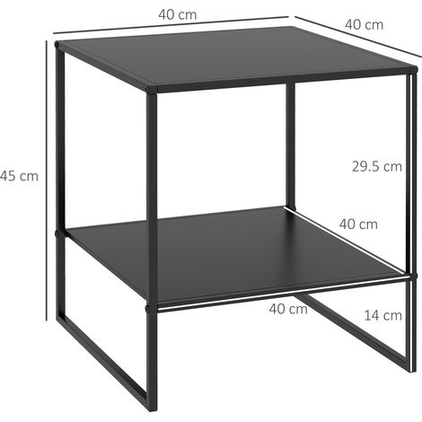 Table basse industrielle en acier à 2 niveaux, 40 x 40 x 45 cm, noire (1/5)
