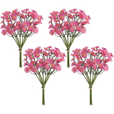 Set mit 4 künstlichen Gänseblümchen, künstlichen Wildblumen mit Stielen, zur Dekoration von Haus und Garten, rote Rose. (1/3)
