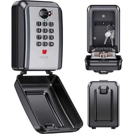 Boite a Clés Murale, Boite a Clefs Securisee Exterieur à 12 Chiffres avec Code Réinitialisable, Grande Capacité Boite à Clé Résistante aux Intempéries, Coffre Fort a Clef pour Maison Garage (1/5)