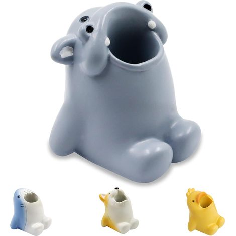 Witziger Stiftehalter aus Kunstharz, einfacher Zahnbürstenhalter für Mini-Tier, kreativer Badezimmer-Organizer (Nilpferd) (1/5)