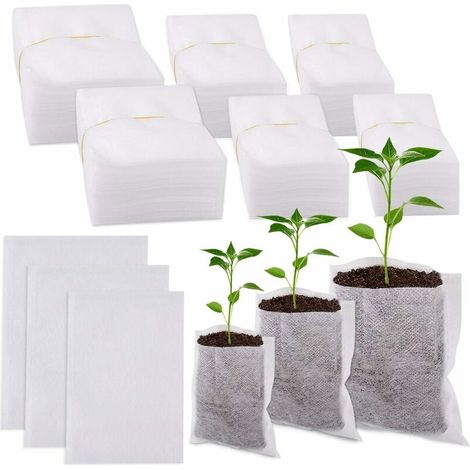 300pcs Sacs de pépinière Non tissés Sacs de semis de Plantes biodégradables Sacs de Culture de Plantes pour Plantes, graines, Jardin et Maison