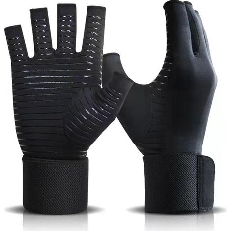 Gants mi-doigts en fibre de cuivre pressurisée pour sport extérieur, entraînement et soutien du poignet, taille unique, lot de 2 (1/3)