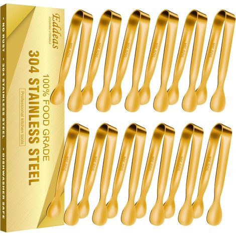 Eis- und Zuckerzange aus Edelstahl 304 – 12-teiliges Set, Gold-Finish – Barzubehör für Cocktails und Getränke – Premium-Lebensmittelzange (1/5)