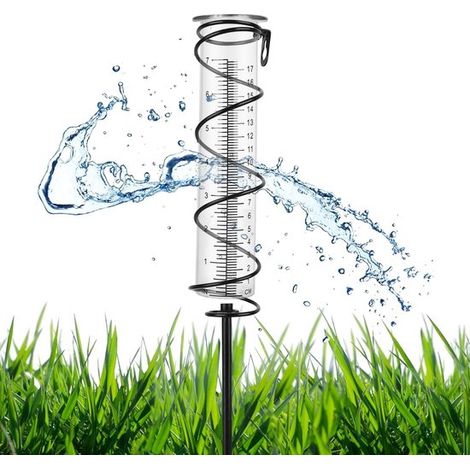 Pluviomètre en verre – 17 cm – Résistant au gel – Avec bouchon métal et piquet – Décoratif pour jardin (1/5)