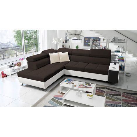 Multifunktionaler Eckschrank MORENA VII,  Kunstleder/Sawana Weiß/Dunkelbraun Links (1/5)