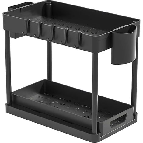 2 Tier Under Sink Storage with Sliding Drawer, Kitchen Cabinet Organizer, Under Sink Organizer Drawer Multifunctional for Kitchen, Bathroom (Black) (1/5)