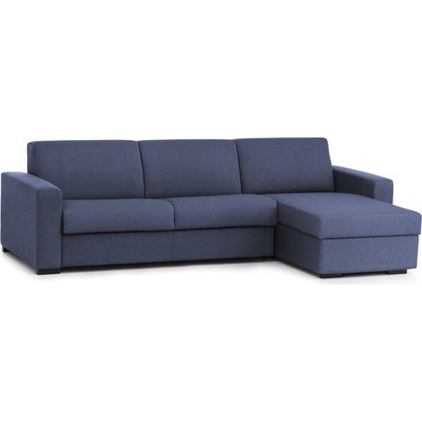 Talamo Italia Schlafsofa Alisea, Ecksofa, 100% Made in Italy, Sofa mit Drehöffnung, mit Wendebehälter Halbinsel, mit schmalen Armlehnen, Cm 260x95h90, Blau