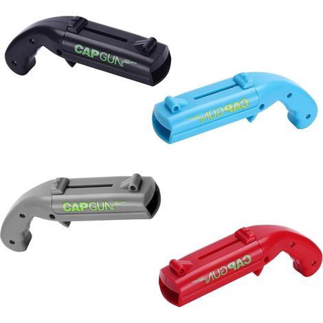 Ouvre-bouteille pistolet 4 pièces - Ouvre-bouteille original - Lance-capsules - Idéal pour les fêtes et les réunions - Plastique - Bleu/Rouge/Gris/Noir (1/5)