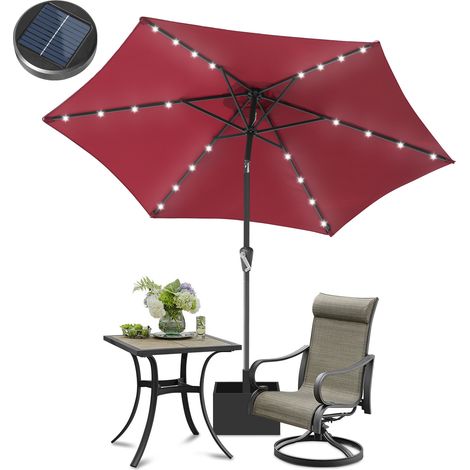 Jiubiaz Runder Sonnenschirm 2,7 m mit LED-Licht – Gartenschirm wetterfest, rot