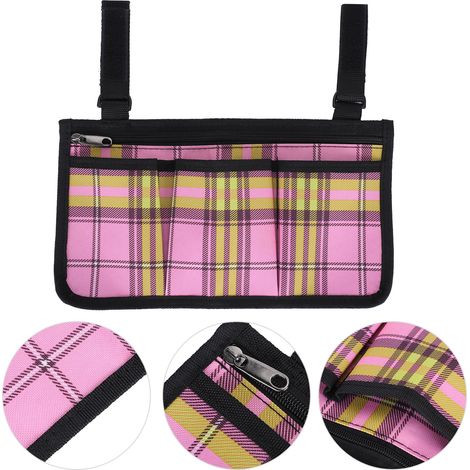 Sacoche latérale pour fauteuil roulant, sac à outils, pochettes de rangement à poches multiples, accessoires pour accoudoirs, rose rouge (1/5)