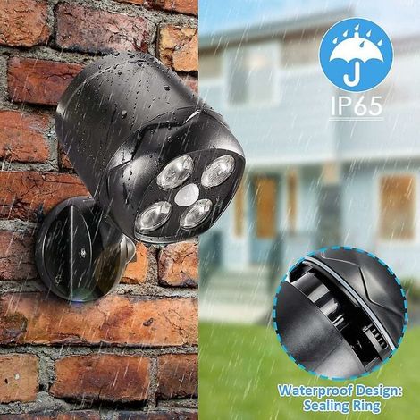 Applique Murale Extérieure - Détecteur De Mouvement - Alimentation Sur Piles - Noir - 3 LED - 4 Piles D Incluses