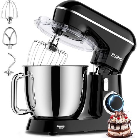 1300 W 5.5 L Portable 10-Speed Mixer with Silent Function, with Dough Hook, Whisk, Black Kneader (1/5)
