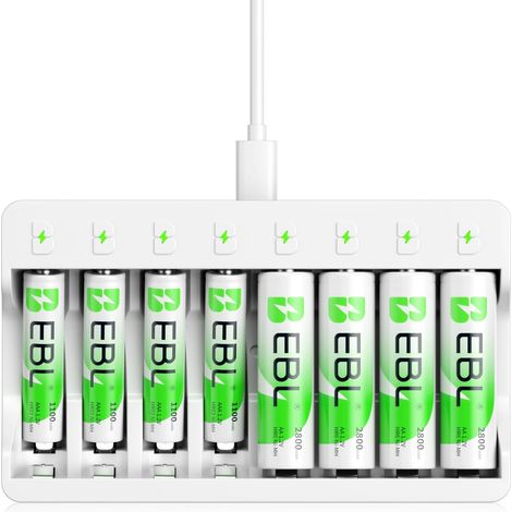 Chargeur de Piles Rechargeables, Chargeur 9010 avec 4PCS AA et 4PCS AAA AA 2800mAh et AAA 1100mAh Ni-MH, Charge Ultra Rapide, USB-C Charge Partique, Pour Utilisation Domestique et Bureau (1/5)
