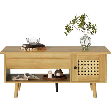 CHICFURN Mesa de centro elevable 103x50 cm de aglomerado madera y negro con almacenaje (1/5)
