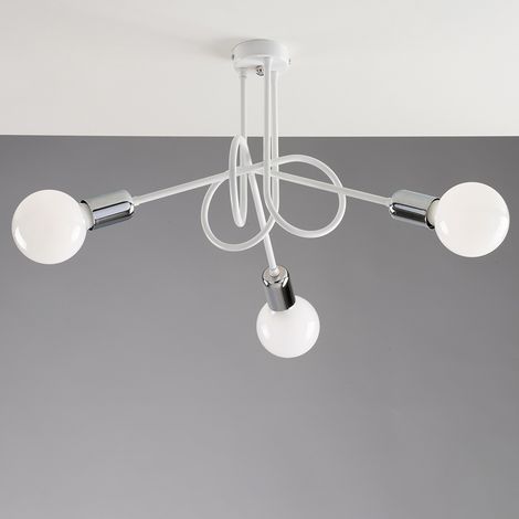 Plafoniera Minimal 3 Luci In Ferro Laccato Bianco Particolari Cromo Serie Pop