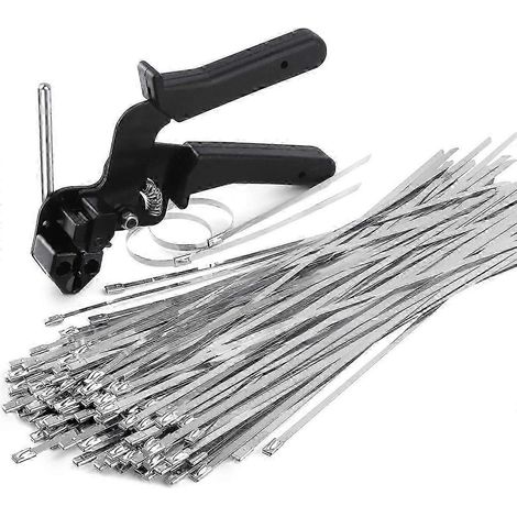 Pince à colliers de serrage en acier inoxydable, outil spécial pour la fixation et la coupe des colliers de serrage métalliques, avec 150 colliers de serrage de 30 cm (11,8 po) bs (1/5)