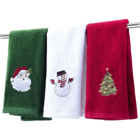 Serviettes de main de Noël - Set décoratif, 25 x 16 pouces, décoration festive, Set cadeau de serviettes 100 % coton (vert, blanc, rouge) (1/5)