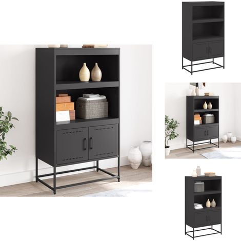 Buffet haut noir 68,5x38,5x123,5 cm acier - Buffet - Meuble De Rangement - Armoire - Design Industriel - Couleur Noire (1/5)