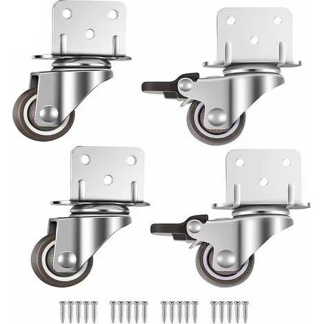 Set von 4 schwenkbaren 25 mm Rollen mit Bremse für Möbel & Pflanzenkästen, L-Festplatte RTGPT (1/4)