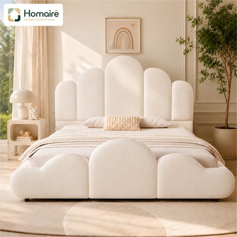 Bettgestell Velours beige en Beige 216 x 151 x 88 cm HOMAIRE (1/5)