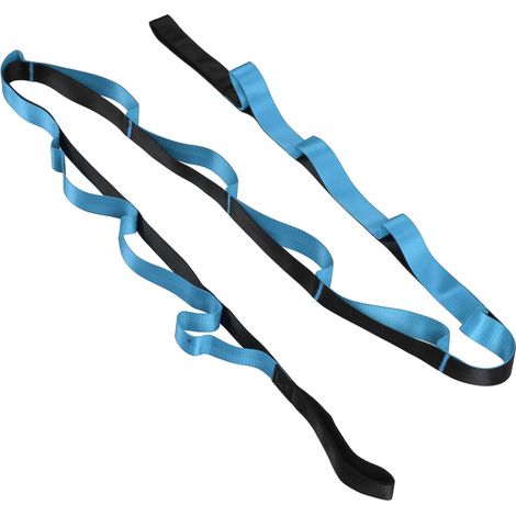 Sangle d'étirement de yoga à 12 boucles en nylon non élastique pour yoga, pilates et gymnastique (bleu) (1/5)